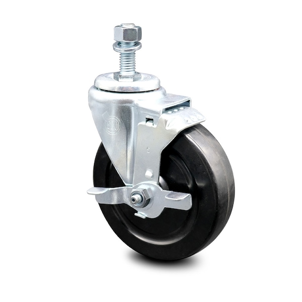 5 Inch Hard Rubber Wheel Swivel 12mm Threaded Stem Caster with Brake SCC